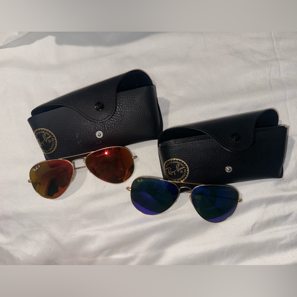 Ray-Ban Aviator Sunglasses with Red and Blue Lenses